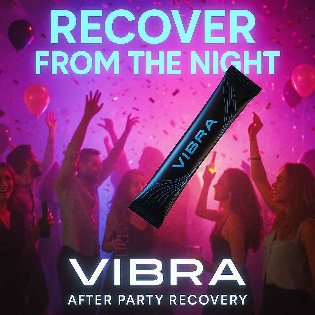 “VIBRA hangover recovery supplement stick pack – berry flavor” 